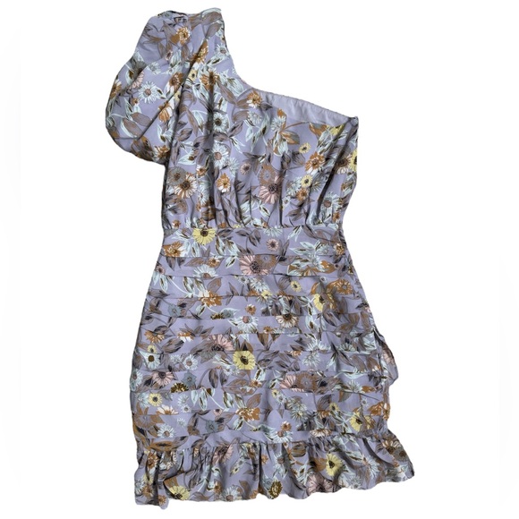 Astr women's S purple one shoulder puff sleeve floral mini dress whimsical girly - Picture 4 of 7